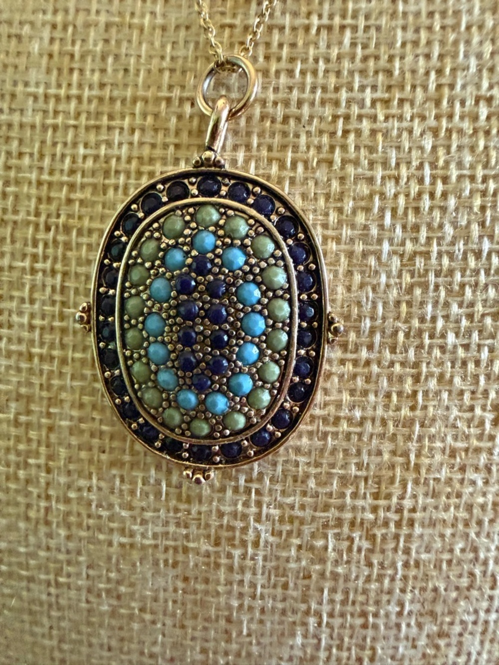 Monet Gold Turquoise & Navy Cluster Pendant Necklace